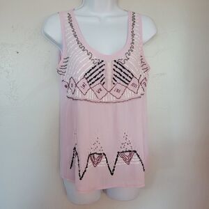 Capri Women's Small Chiffon Pink Purple Tank Top Blouse Beaded Girly Statement